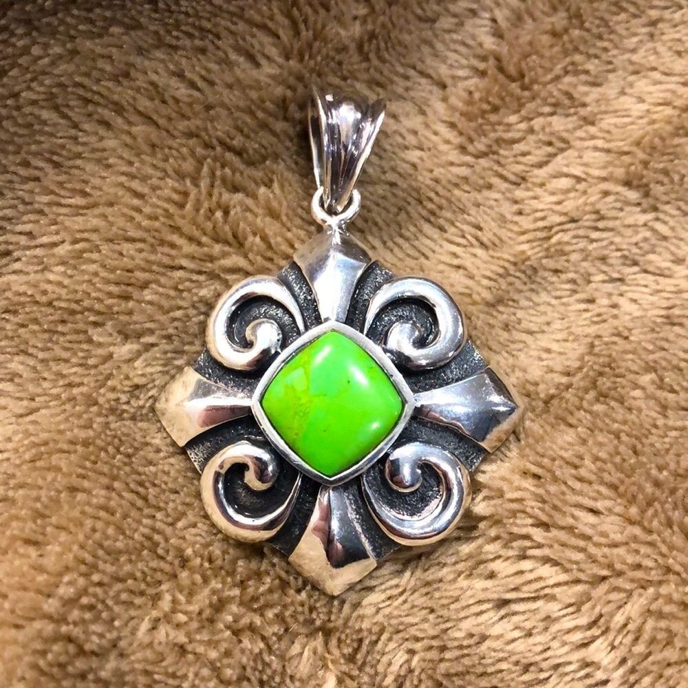 BARSE Green Turquoise Sterling Silver Oxidized Silver Byzantine Pendant